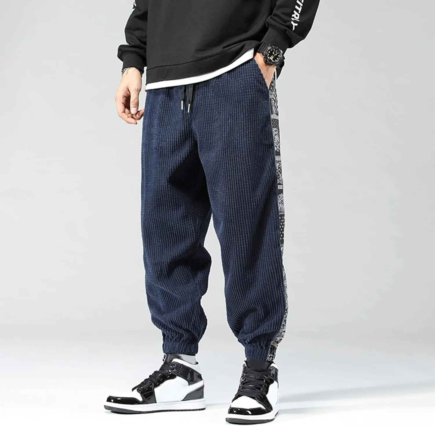 Cargo Pants for Men Relaxed Fit Cargo Sweatpants Heavyweight Fleece Jogger Pants Drawstring Sports Workout Trousers