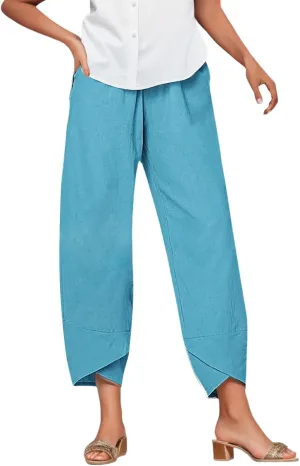 Cotton Linen Capri Pants for Women Casual Summer Cropped Baggy Yoga Comfy Trousers Palazzo Lounge Pants with Pockets