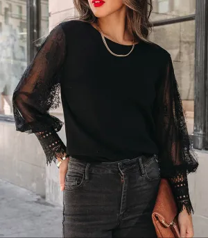 Fashion Mesh Pullover Long Sleeve Shirt