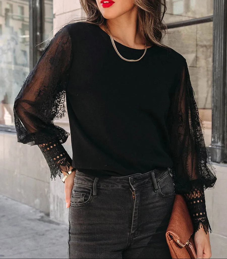 Fashion Mesh Pullover Long Sleeve Shirt