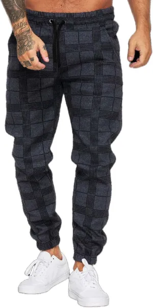Men's Fashion Stretch Pants Plaid Casual Drawstring Pants Fitness Feet Trousers Men Slim Fit Pants with Pockets