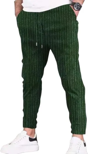 Mens Striped Linen Pants Casual Drawstring Waist Lightweight Cotton Pants Loose Fit Sports Work Pants for Sporty Looks