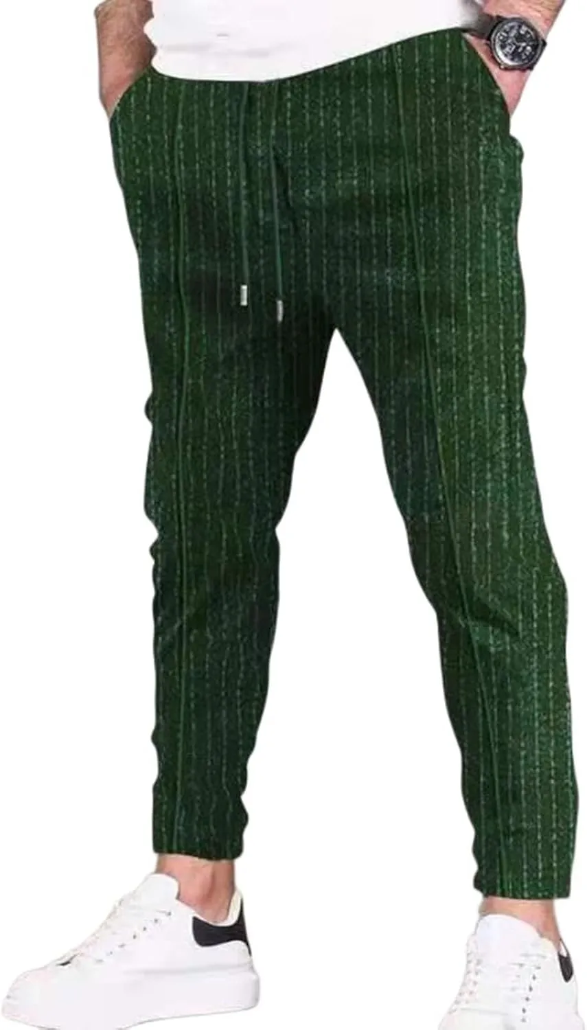 Mens Striped Linen Pants Casual Drawstring Waist Lightweight Cotton Pants Loose Fit Sports Work Pants for Sporty Looks