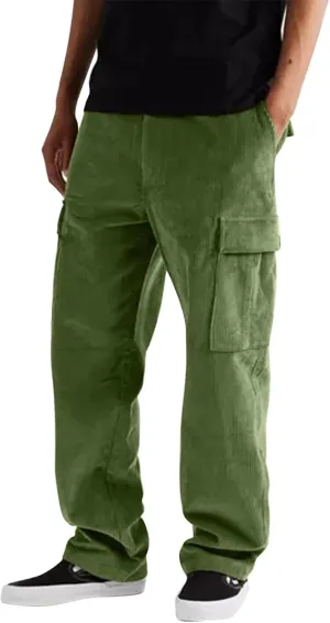 Outdoor Lace Up Cargo Pants for Men Relaxed Fit Casual Work Joggers Solid Color Sporty Athletic Baggy with Pockets
