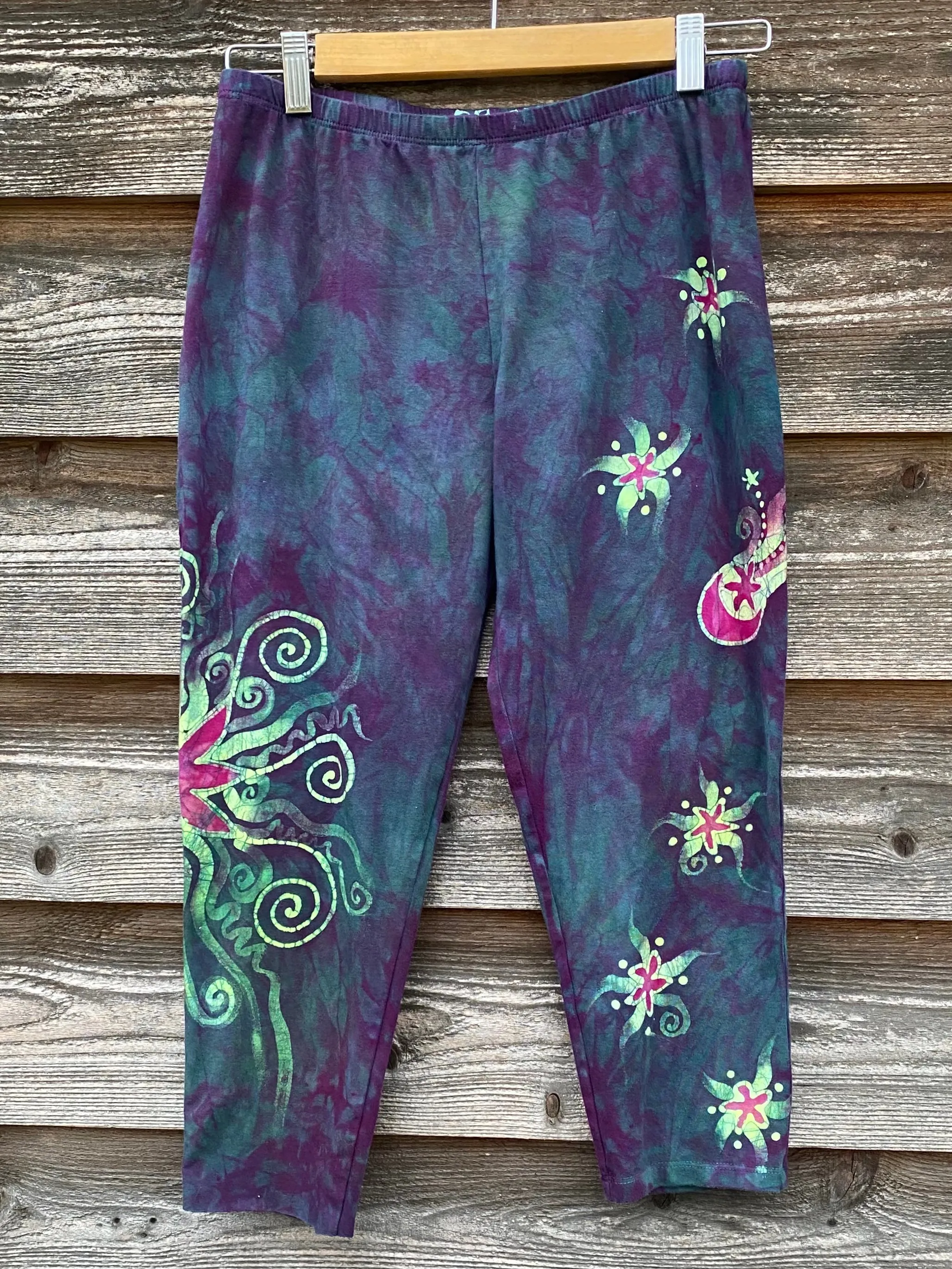 Teal Sunset Moon Sun Stars CAPRI Leggings - Size LARGE