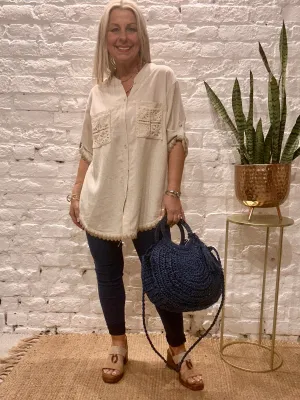 The Au Natural Fringe Button Through Grandad Collar Shirt NO 6