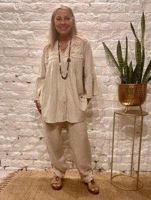 The Au Natural Peasant Style With Crochet Detail Button Through Shirt