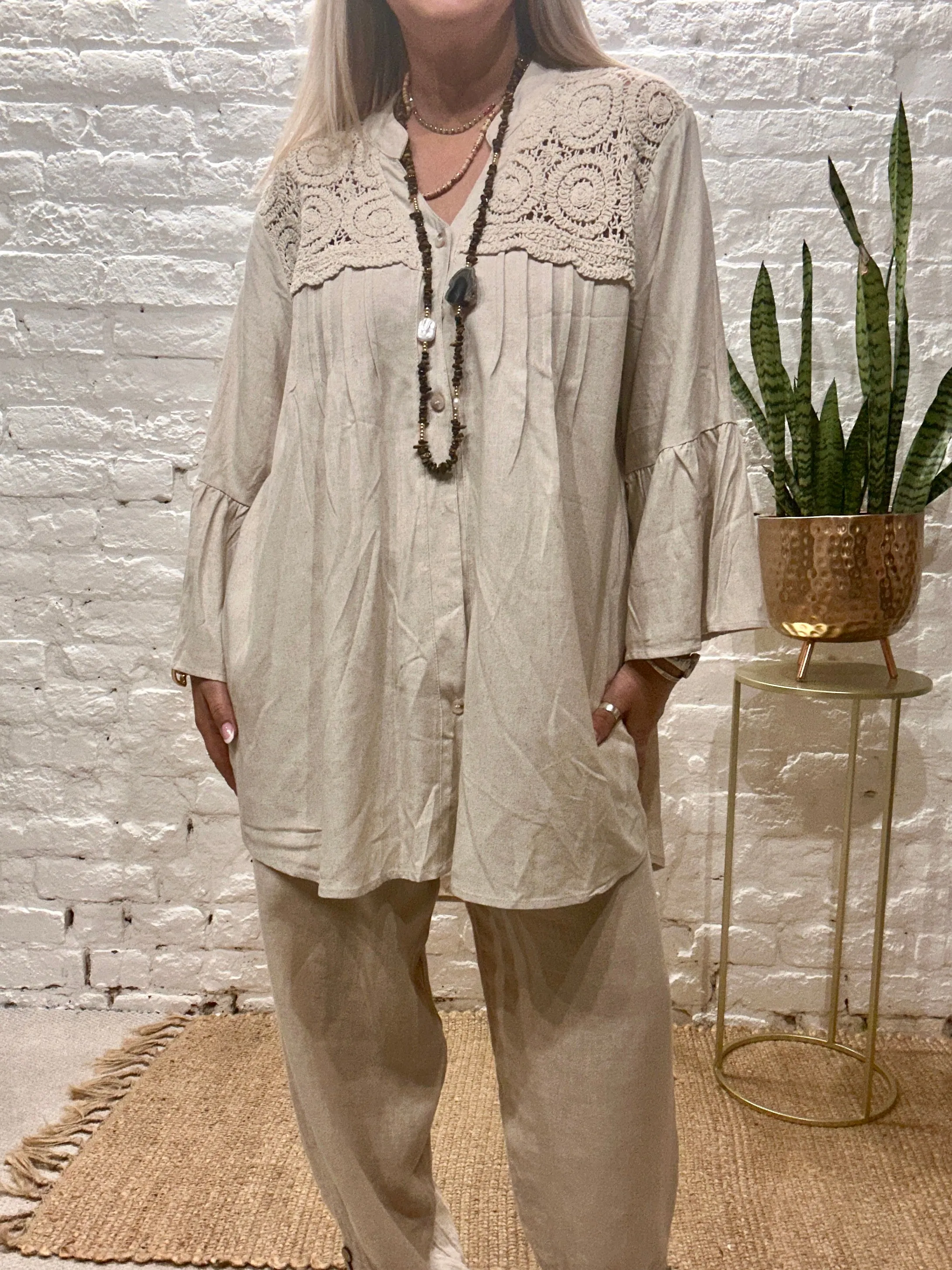 The Au Natural Peasant Style With Crochet Detail Button Through Shirt