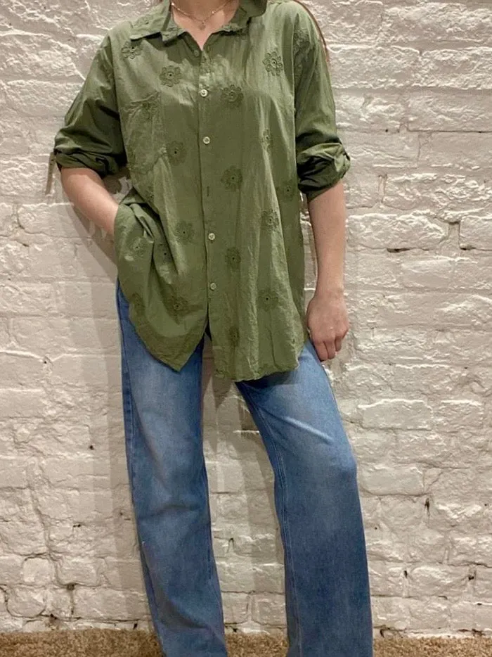 The Daisy Embroidered Button Through Long Sleeve Shirt size