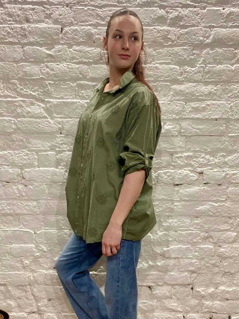 The Daisy Embroidered Button Through Long Sleeve Shirt size