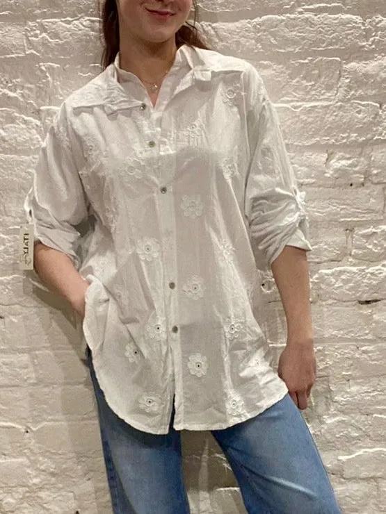 The Daisy Embroidered Button Through Long Sleeve Shirt size