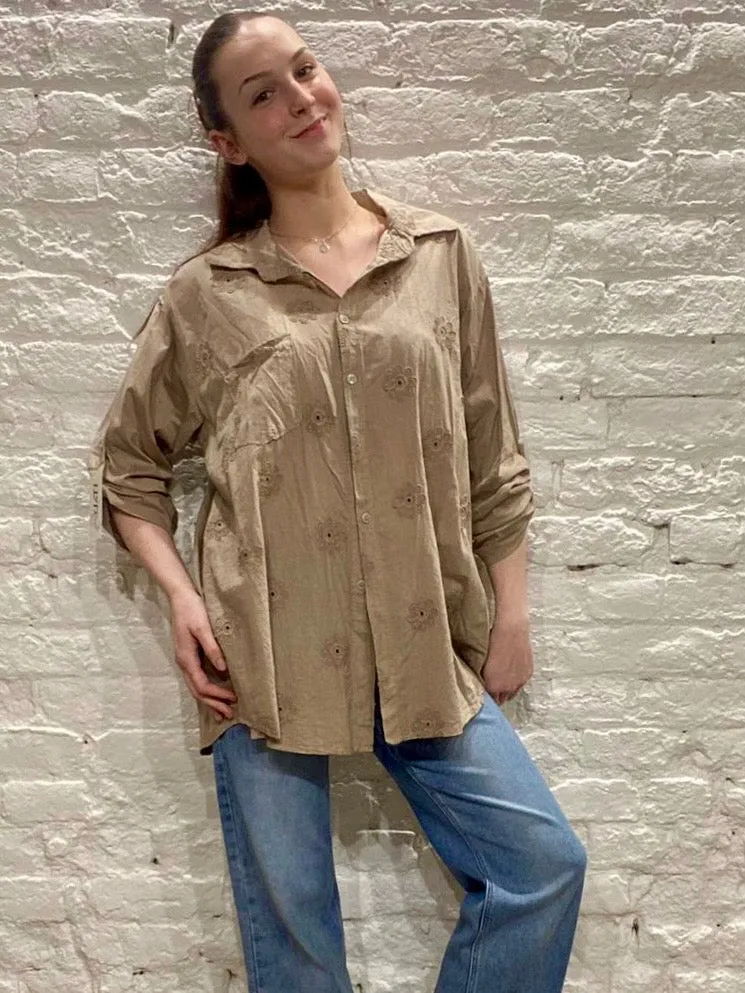 The Daisy Embroidered Button Through Long Sleeve Shirt size