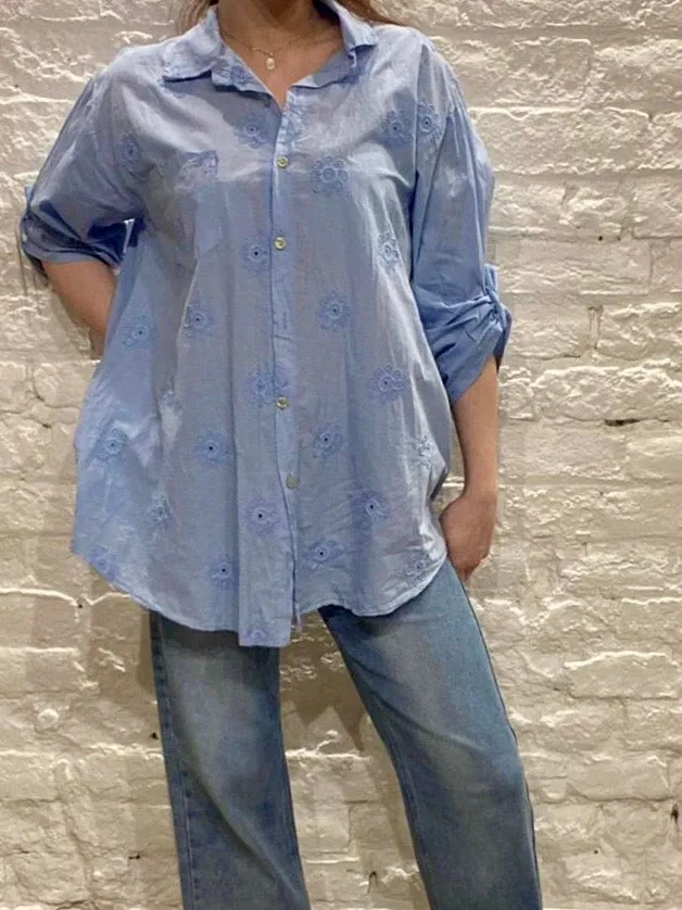 The Daisy Embroidered Button Through Long Sleeve Shirt size