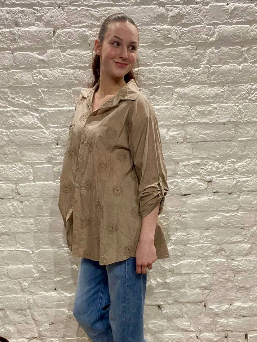 The Daisy Embroidered Button Through Long Sleeve Shirt size