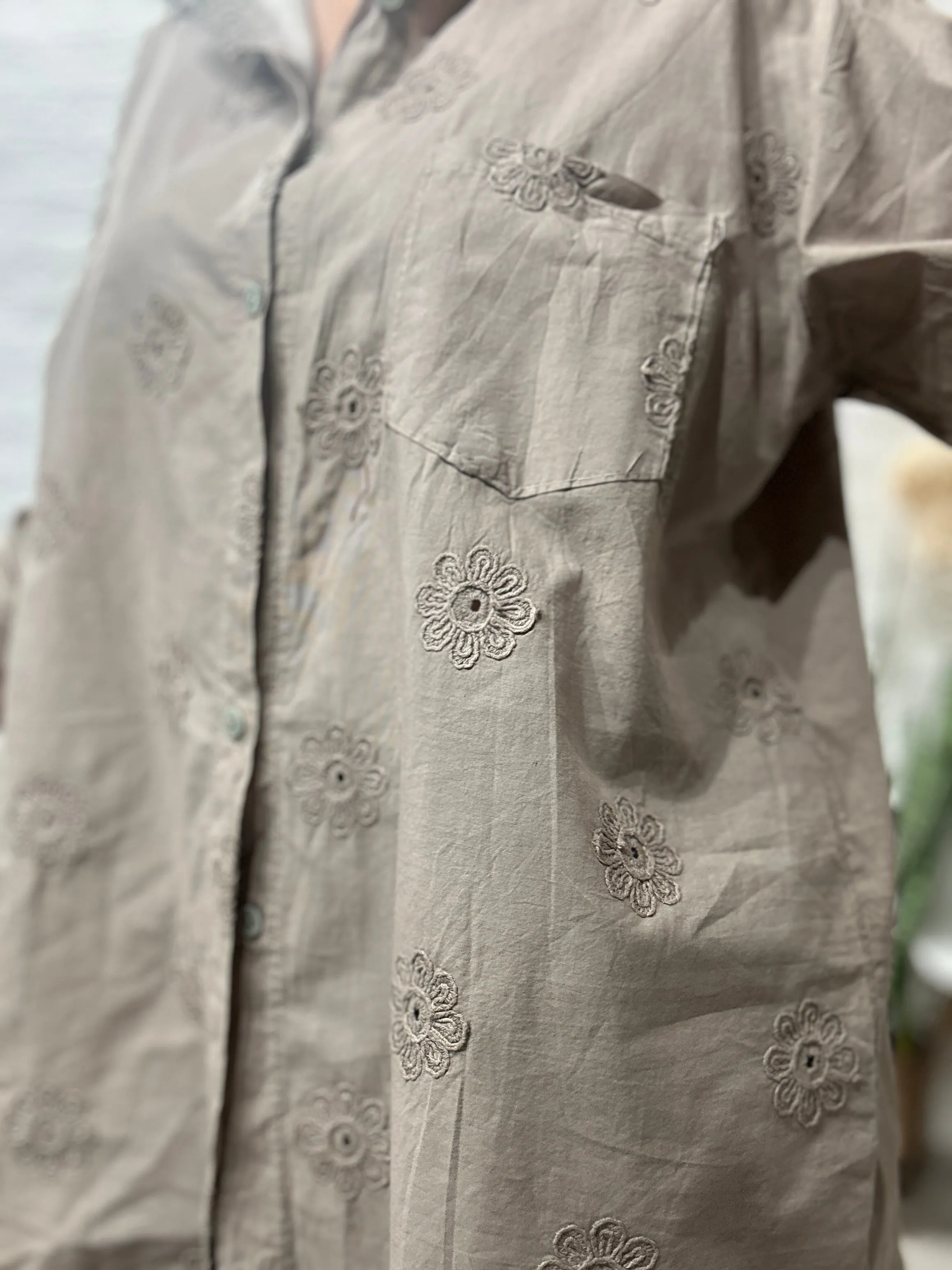 The Daisy Embroidered Button Through Long Sleeve Shirt size