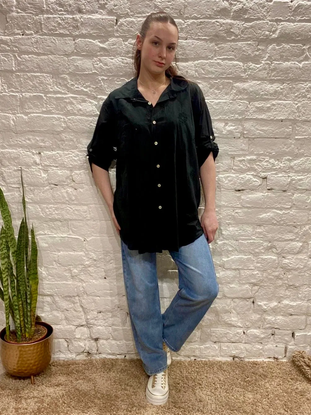 The Daisy Embroidered Button Through Long Sleeve Shirt size
