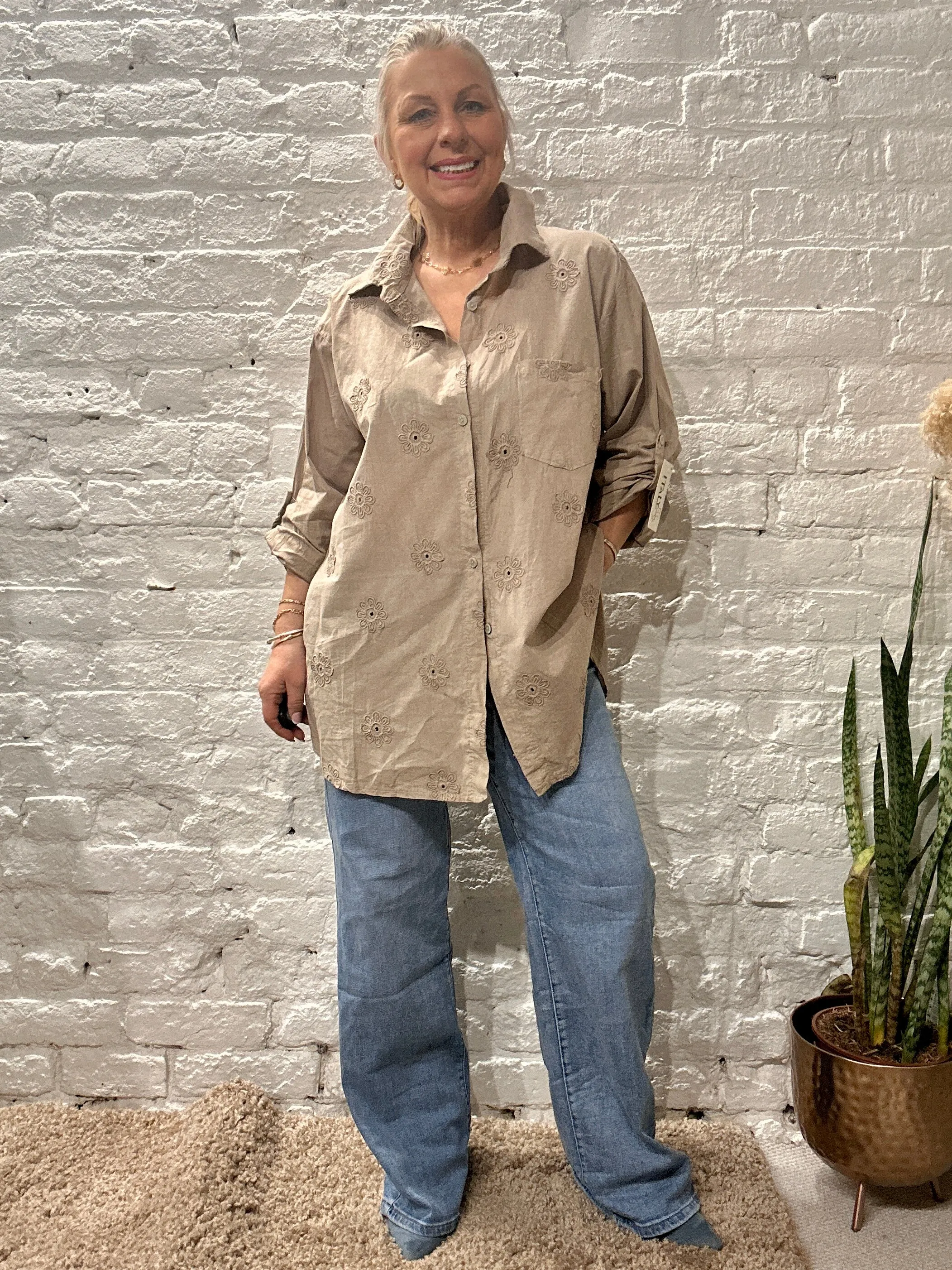 The Daisy Embroidered Button Through Long Sleeve Shirt size