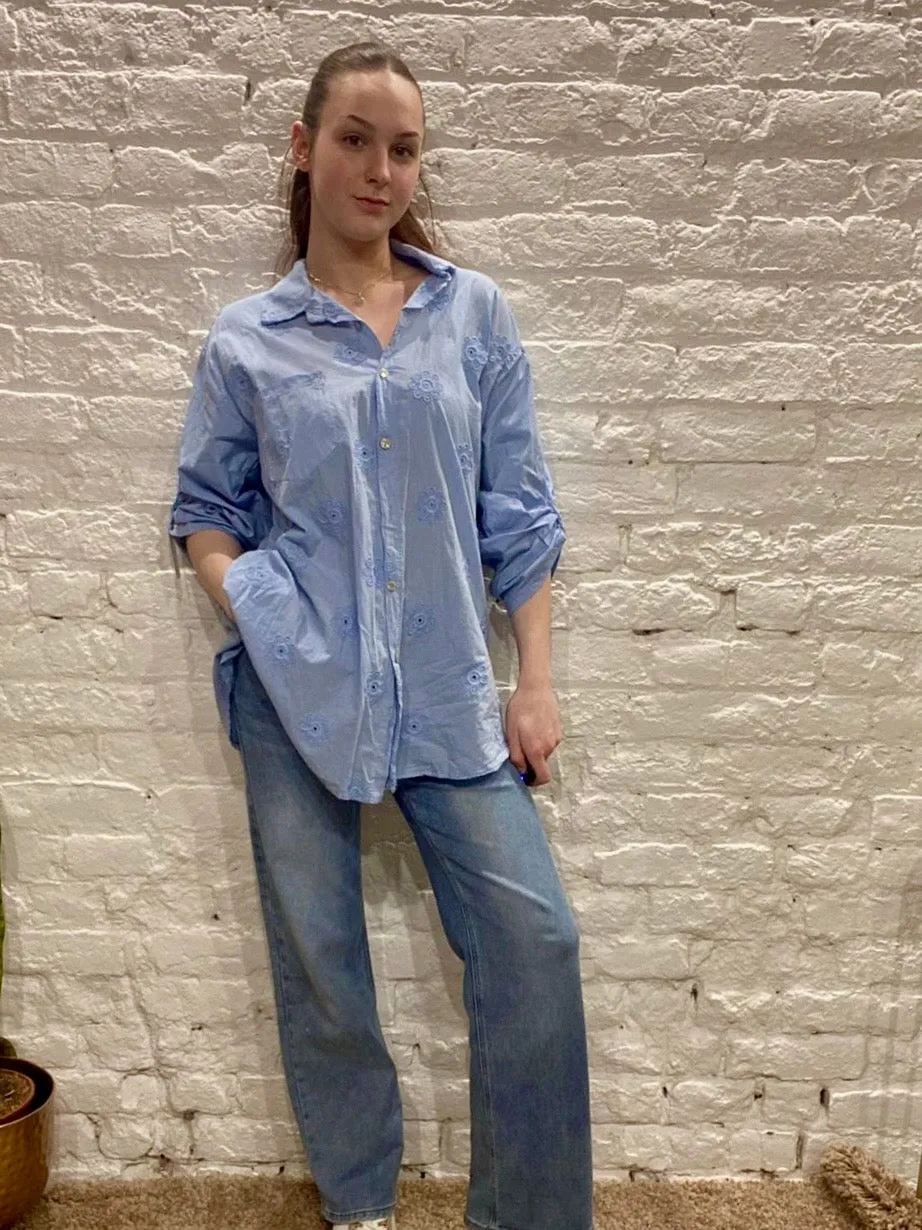 The Daisy Embroidered Button Through Long Sleeve Shirt size