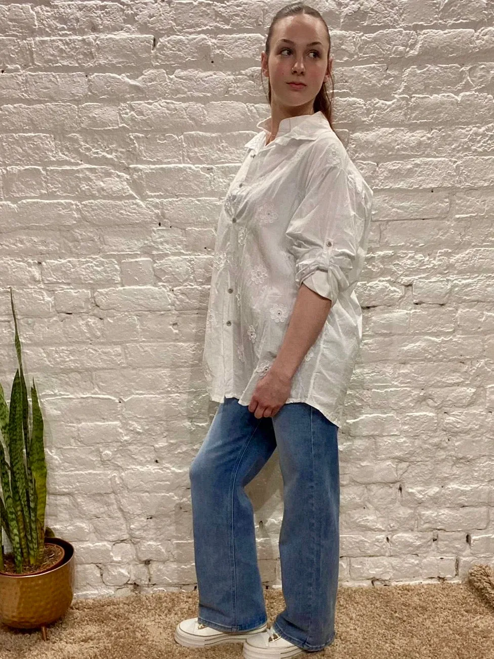 The Daisy Embroidered Button Through Long Sleeve Shirt size
