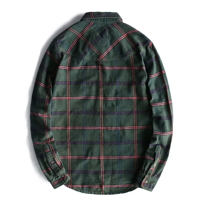 West Louis Plaid Washed Distressed Lapel Versatile Shirt
