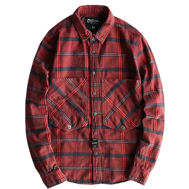West Louis Plaid Washed Distressed Lapel Versatile Shirt