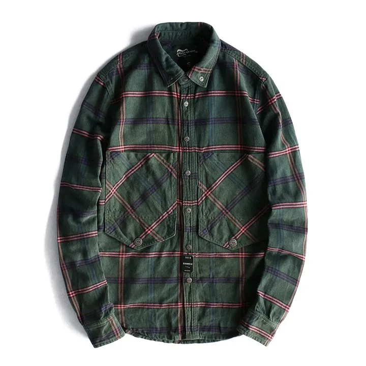West Louis Plaid Washed Distressed Lapel Versatile Shirt