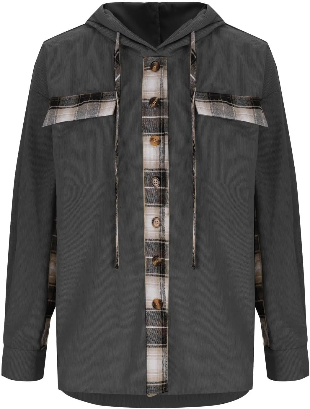 Womens Oversized Corduroy Shacket Plaid Jackets Flannel Hoodie Button Down Long Sleeve Shirts Tops Cute Fall Outfits