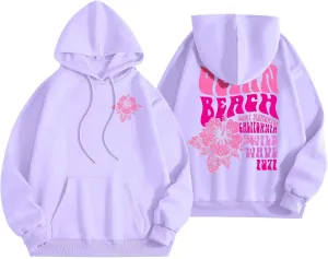 Womens Pink Palm Puff Hoodies Oversized Graphic Hoodie Long Sleeve Sweatshirt Outfits Y2K Preppy Sweatshirt, Purple-39